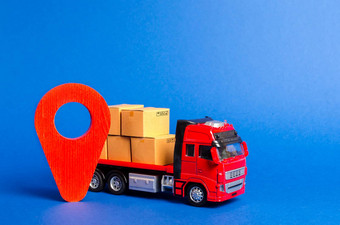 红色的卡车加载盒子红色的指针位置服务运输货物产品物流基础设施运输公司位置航空公司包跟踪