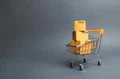 桩纸板盒子超市电车概念购物在线商店电子商务销售出售货物在线交易平台消费者社会采购权力
