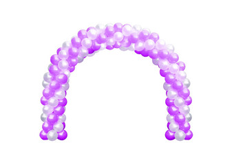 气球拱门通过紫色的粉红色的白色拱门婚礼气球节日设计装饰元素拱花设计孤立的白色背景