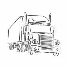 卡车象征草图简单的行卡车向量草图插图