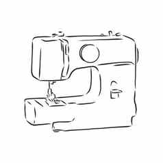 向量插图缝纫机简单的手画草图风格现代缝纫机向量草图插图