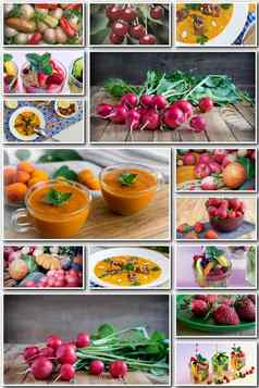 拼贴画水果蔬菜健康的食物