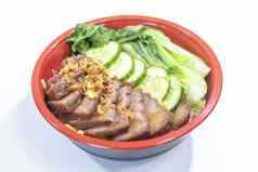 烤猪肉肚子服务中国人卷心菜炸大米