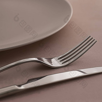 空板餐具模型集棕色（的）背景前餐具老板表格装饰菜单品牌