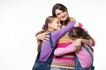 孩子们拥抱亲爱的妈妈妈妈幸福的框架