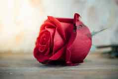 红色的玫瑰花木地板上情人节一天