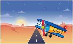 玩具飞机着陆沙漠区域