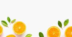 新鲜的橙色柑橘类水果叶子孤立的白色背气