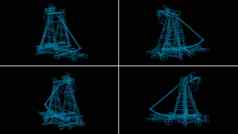 呈现线框模型古董大木弹射器大石头
