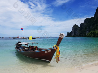 长篇大论泰国出租车船白色沙子海海滩蓝色的天空岛<strong>普吉岛</strong>泰国美丽的海滩夏天概念<strong>普吉岛</strong>受欢迎的著名的<strong>旅游</strong>吸引力泰国