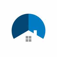 圆蓝色的房子真正的房地产标志模板插图设计向量每股收益