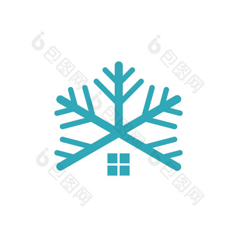雪花房子暖通空调安装标志模板插图设计向量