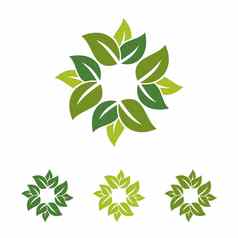 绿色叶子生态标志模板插图设计向量每股收益