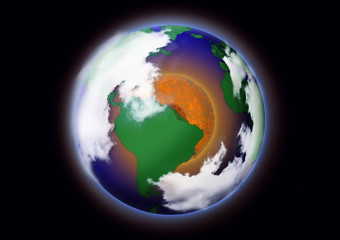 全球气候变暖概念<strong>图片</strong>地球<strong>红色</strong>的<strong>圆</strong>中间传达气候变暖生成的全球气候变暖