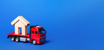 红色的卡车航空公司房子数字蓝色的背景货物运输交付服务移动公司基础设施物流行业搬迁建筑纪念碑