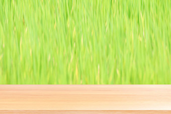 木<strong>板材</strong>模糊大米种植园背景绿色空木表格地板场大米植物帕迪农场木表格董事会空前面大米植物模拟显示产品大米