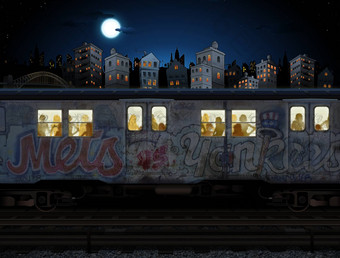 涂鸦地铁火车晚上