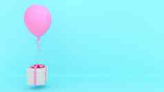 白色礼物盒子红色的丝带粉红色的气球蓝色的背景最小的圣诞节newyear概念呈现