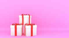装饰礼物盒子红色的弓丝带粉红色的背景呈现