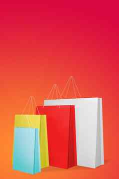 色彩鲜艳的纸购物袋红色的背景呈现