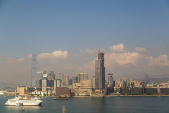 在香港香港中国约在香港香港天际线维多利亚港早....日落在香港香港湾清晰的一天