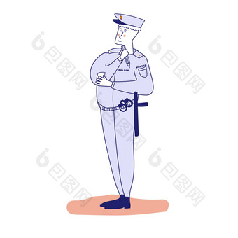可爱的警察官卡通蓝色的行插图蓝色的行卡通风格
