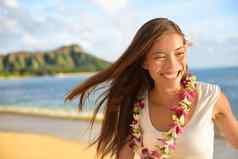 夏威夷海滩女人快乐夏威夷假期
