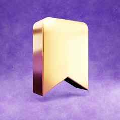 书签图标黄金光滑的书签象征孤立的紫罗兰色的天鹅绒背景