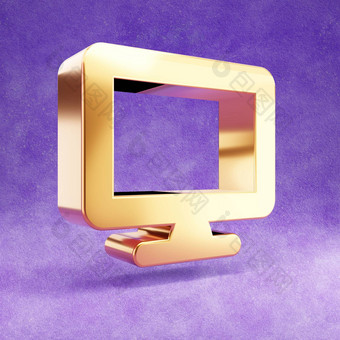 桌面图标黄金光滑的桌面象征孤立的紫罗兰色的天鹅绒背景
