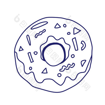 甜甜圈孤立的白色背景插图涂鸦风格行艺术完美的<strong>餐厅菜单设计</strong>咖啡馆厨房网络网站打印布开胃的食物图像
