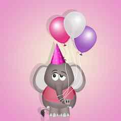 婴儿大象气球明信片生日聚会，派对