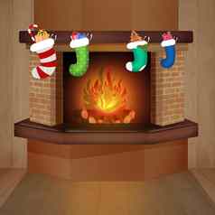 圣诞节长袜挂壁炉