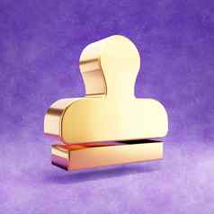 邮票图标黄金光滑的邮票象征孤立的紫罗兰色的天鹅绒背景