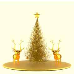 模型鹿黄金圣诞节树
