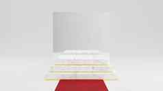 广场大理石基座步骤黄金框架镜子红色的地毯孤立的白色背景