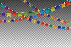 色彩斑斓的孤立的加兰聚会，派对旗帜向量插图