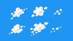 等角Cloudscape摘要向量等角云未来主义的云图标背景几何白色云蓝色的Backround