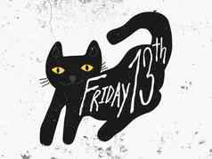 黑色的猫星期五卡通插图