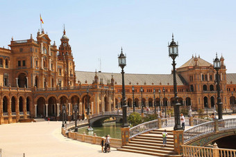 塞维利亚西班牙6月西班牙广场广场西班牙塞维利亚建地方主义体系结构混合文艺复兴时期的摩尔风格