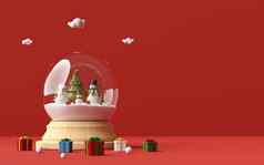 快乐圣诞节快乐一年雪人庆祝圣诞节一天雪全球圣诞节礼物红色的背景呈现