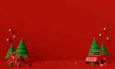 快乐圣诞节快乐一年场景圣诞节卡车完整的圣诞节礼物雪橇复制空间呈现