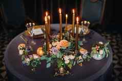 婚礼表格装饰花表格城堡表格装饰晚餐烛光晚餐蜡烛