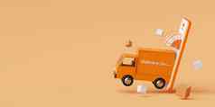 电子商务概念交付服务移动应用程序运输交付卡车呈现