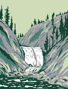 神秘的瀑布级联类型瀑布firehole河黄石公园国家公园提顿县怀俄明美国水渍险海报艺术