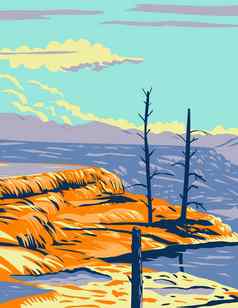 庞大的热弹簧大复杂的热弹簧山石灰华黄石公园国家公园提顿县怀俄明美国水渍险海报艺术