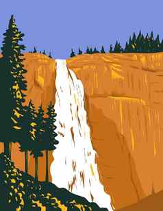 内华达瀑布默塞德河花岗岩圆顶自由帽西约塞米蒂谷约塞米蒂国家公园加州美国水渍险海报艺术