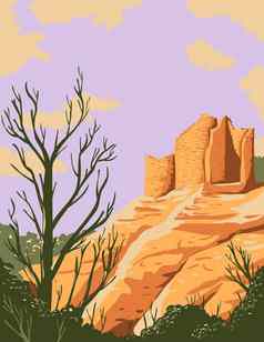 残酷的城堡废墟霍文韦普国家纪念碑位于科特斯科罗拉多州平淡无奇犹他州尔卡洪表伟大的圣人平原美国水渍险海报艺术
