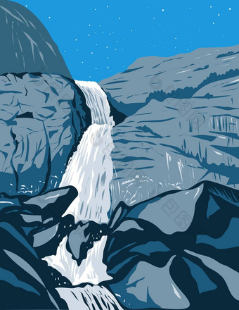 给予者瀑布北部墙hetch赫奇谷塞拉内华达约塞米蒂国家公园加州美国水渍险海报艺术