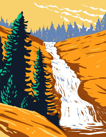 奇尔努尔纳瀑布奇尔努尔纳溪塞拉内华达约塞米蒂国家公园加州美国水渍险海报艺术