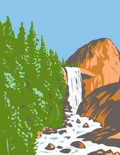 春天的秋天默塞德河下游内华达秋天约塞米蒂国家公园加州美国水渍险海报艺术